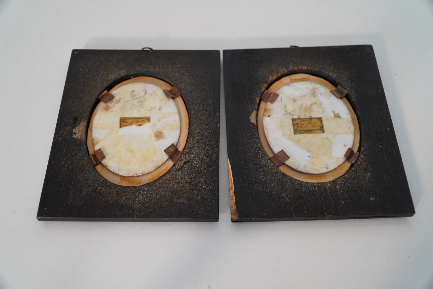 Pair of 19th Century Hand-Painted Portrait Miniatures in Ebony Frames