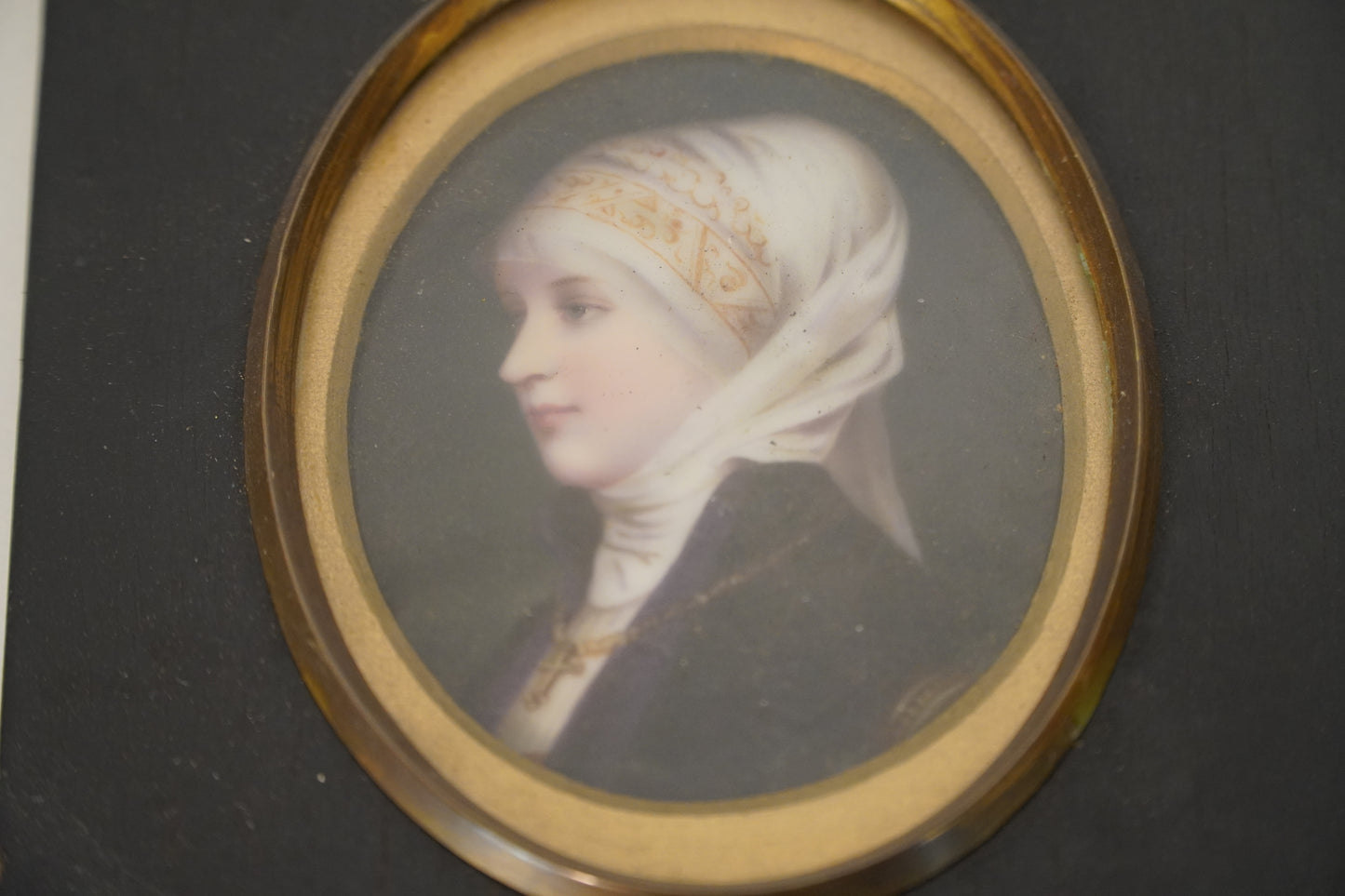 Pair of 19th Century Hand-Painted Portrait Miniatures in Ebony Frames