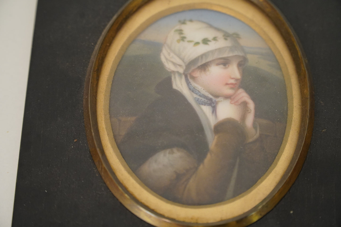 Pair of 19th Century Hand-Painted Portrait Miniatures in Ebony Frames